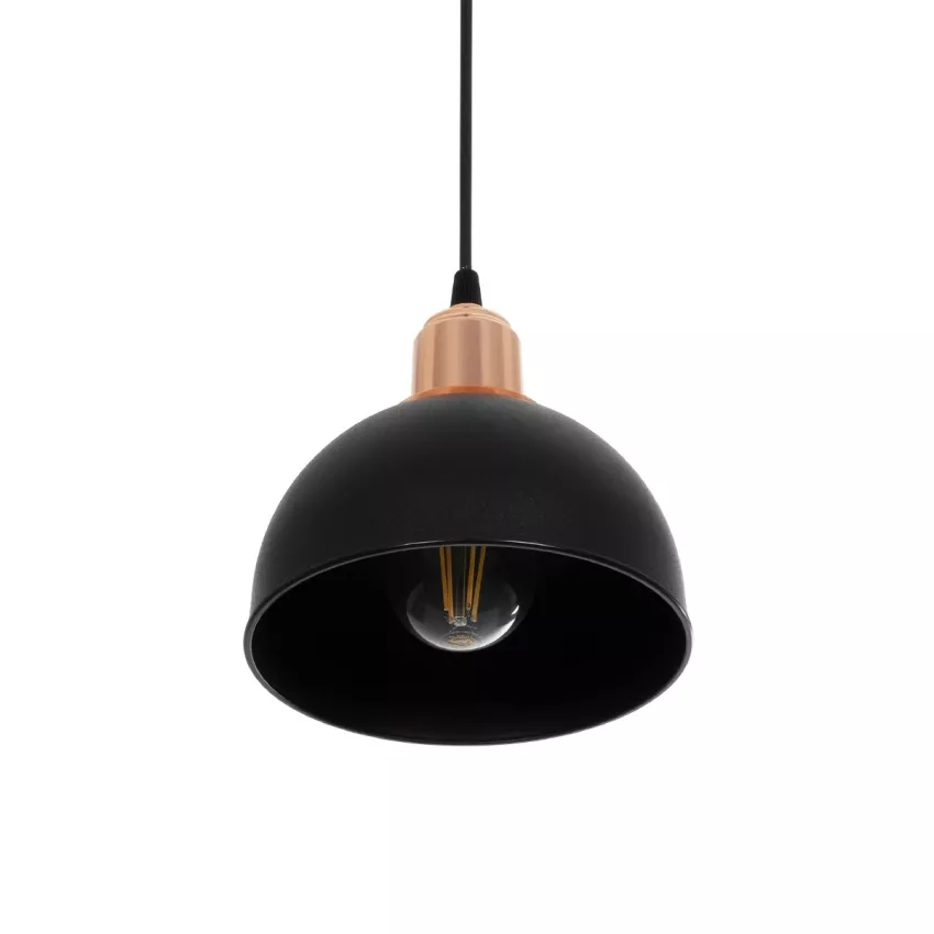 ΗUT  Μοντέρνο Κρεμαστό Φωτιστικό Καμπάνα Μονόφωτο 1 x E27 IP20 Μάυρο με Χρυσό Πλαστικό - Μ17.5 x Π17.5 x Υ80cm