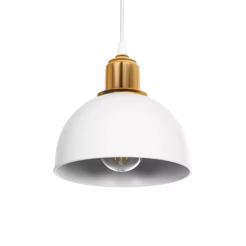 ΗUT  Μοντέρνο Κρεμαστό Φωτιστικό Καμπάνα Μονόφωτο 1 x E27 IP20 Λευκό με Χρυσό Πλαστικό - Μ17.5 x Π17.5 x Υ80cm