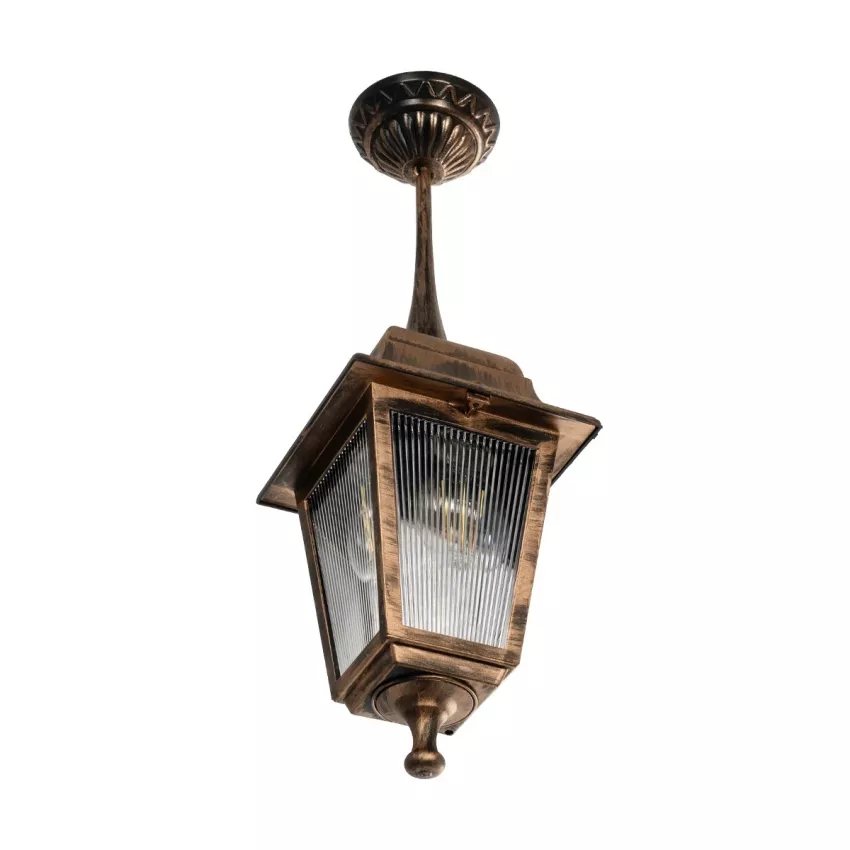 SOLME  Vintage Κρεμαστό Φωτιστικό Φαναράκι Μονόφωτο 1 x E27 IP44 Χάλκινο Πλαστικό Σώμα - Μ15 x Π15 x Υ50cm