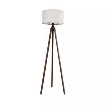 SAGA  Μοντέρνο Eπιδαπέδιο Φωτιστικό Μονόφωτο 1 x E27 IP20 Καρυδί Ξύλο με Μπεζ Ύφασμα - Μ38 x Π38 x Υ140cm