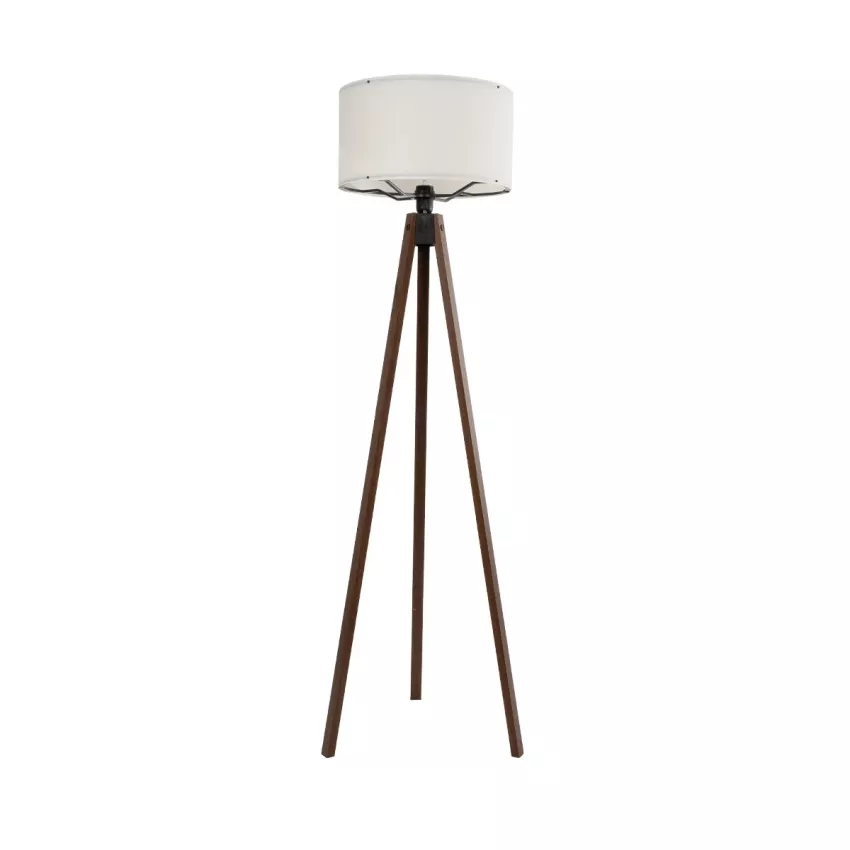 SAGA  Μοντέρνο Eπιδαπέδιο Φωτιστικό Μονόφωτο 1 x E27 IP20 Καρυδί Ξύλο με Μπεζ Ύφασμα - Μ38 x Π38 x Υ140cm