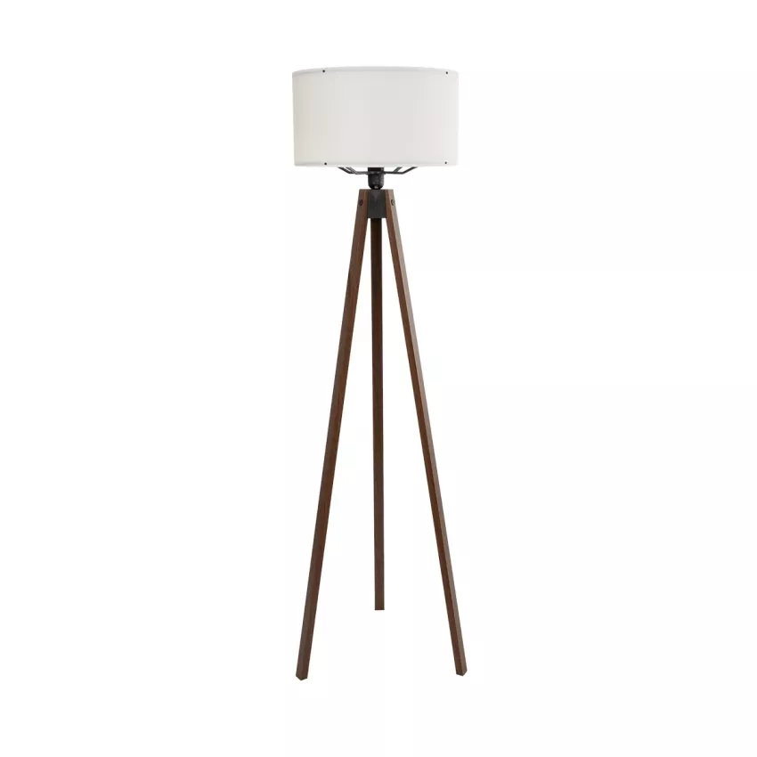 SAGA  Μοντέρνο Eπιδαπέδιο Φωτιστικό Μονόφωτο 1 x E27 IP20 Καρυδί Ξύλο με Μπεζ Ύφασμα - Μ38 x Π38 x Υ140cm