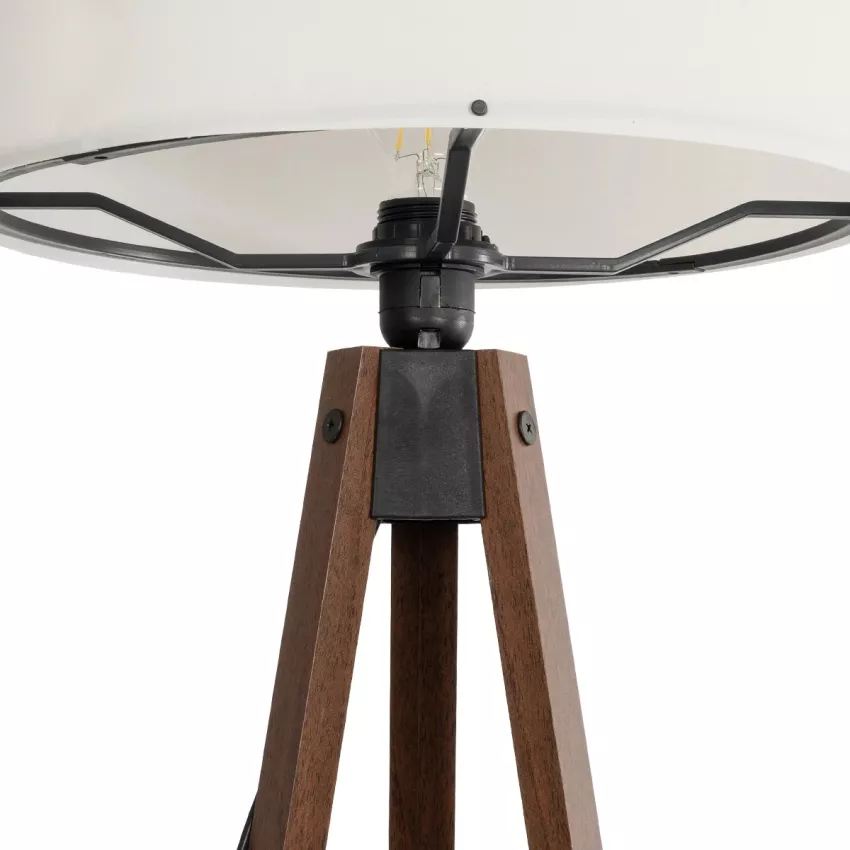 SAGA  Μοντέρνο Eπιδαπέδιο Φωτιστικό Μονόφωτο 1 x E27 IP20 Καρυδί Ξύλο με Μπεζ Ύφασμα - Μ38 x Π38 x Υ140cm