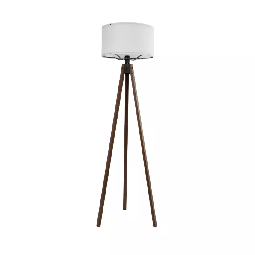 SAGA  Μοντέρνο Eπιδαπέδιο Φωτιστικό Μονόφωτο 1 x E27 IP20 Καρυδί Ξύλο με Λευκό Ύφασμα - Μ38 x Π38 x Υ140cm