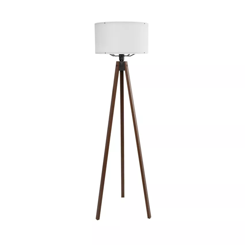 SAGA  Μοντέρνο Eπιδαπέδιο Φωτιστικό Μονόφωτο 1 x E27 IP20 Καρυδί Ξύλο με Λευκό Ύφασμα - Μ38 x Π38 x Υ140cm