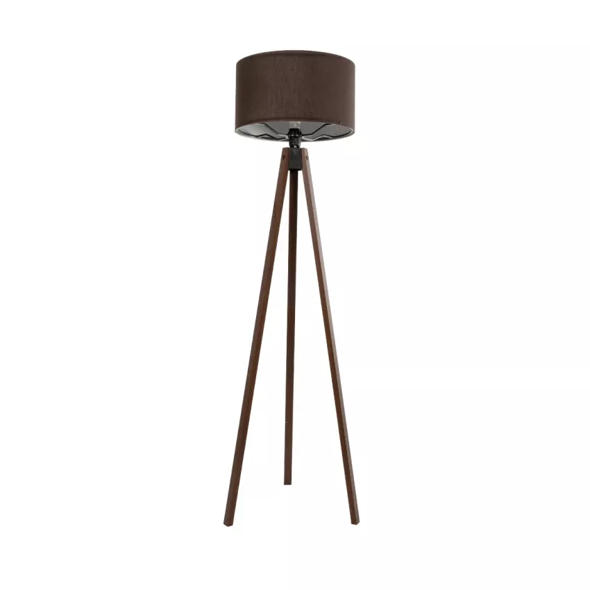 SAGA  Μοντέρνο Eπιδαπέδιο Φωτιστικό Μονόφωτο 1 x E27 IP20 Καρυδί Ξύλο με Καφέ Ύφασμα - Μ38 x Π38 x Υ140cm