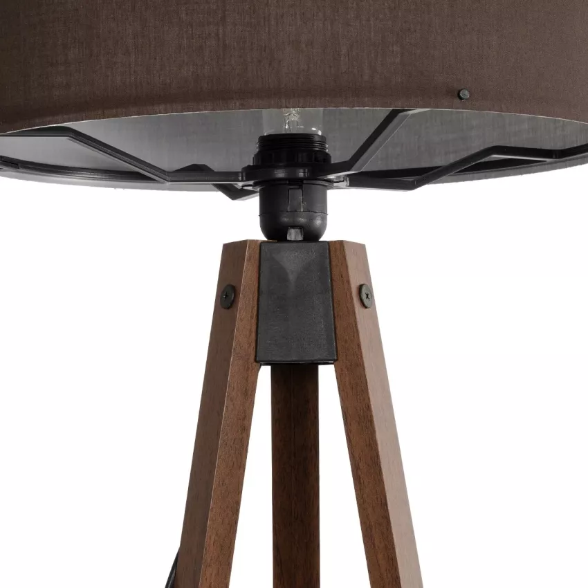 SAGA  Μοντέρνο Eπιδαπέδιο Φωτιστικό Μονόφωτο 1 x E27 IP20 Καρυδί Ξύλο με Καφέ Ύφασμα - Μ38 x Π38 x Υ140cm