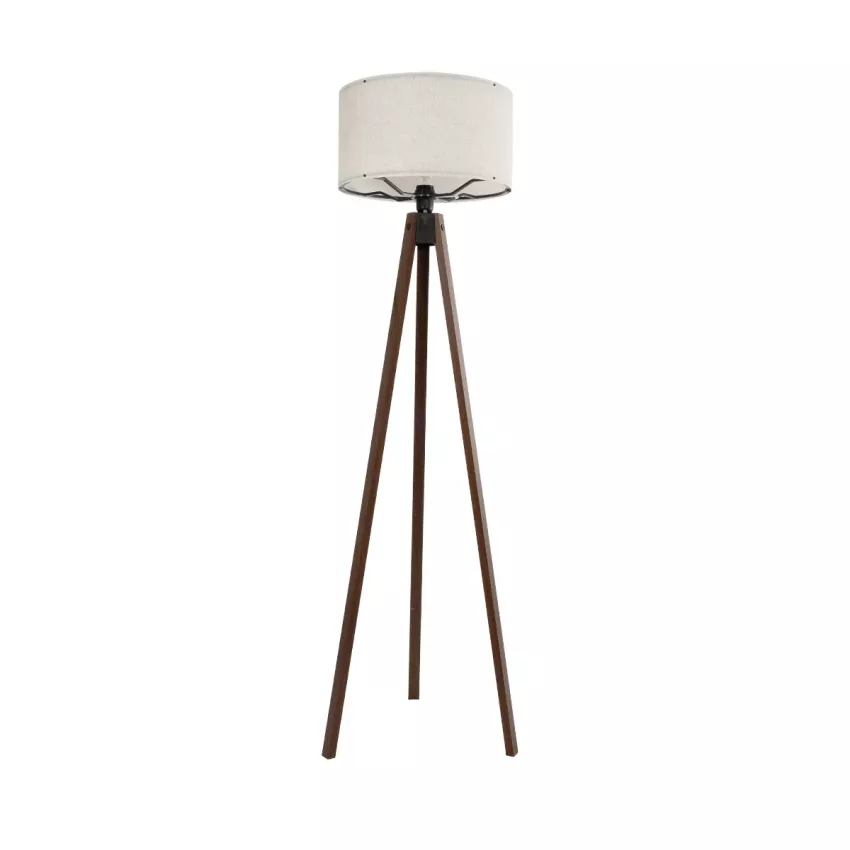 SAGA  Μοντέρνο Eπιδαπέδιο Φωτιστικό Μονόφωτο 1 x E27 IP20 Καρυδί Ξύλο με Λευκό Ύφασμα - Μ38 x Π38 x Υ140cm