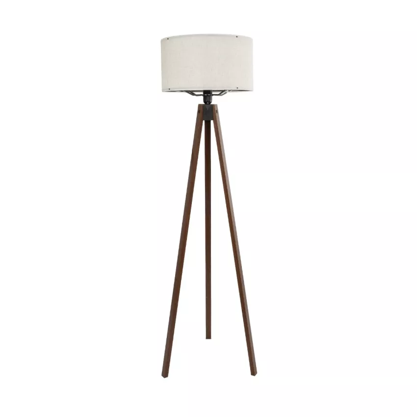 SAGA  Μοντέρνο Eπιδαπέδιο Φωτιστικό Μονόφωτο 1 x E27 IP20 Καρυδί Ξύλο με Λευκό Ύφασμα - Μ38 x Π38 x Υ140cm