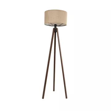SAGA  Μοντέρνο Eπιδαπέδιο Φωτιστικό Μονόφωτο 1 x E27 IP20 Καρυδί Ξύλο με Mπεζ Ύφασμα - Μ38 x Π38 x Υ140cm
