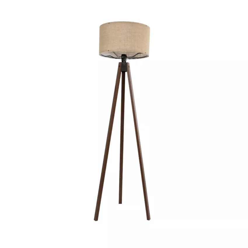 SAGA  Μοντέρνο Eπιδαπέδιο Φωτιστικό Μονόφωτο 1 x E27 IP20 Καρυδί Ξύλο με Mπεζ Ύφασμα - Μ38 x Π38 x Υ140cm