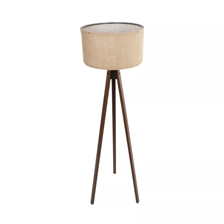 SAGA  Μοντέρνο Eπιδαπέδιο Φωτιστικό Μονόφωτο 1 x E27 IP20 Καρυδί Ξύλο με Mπεζ Ύφασμα - Μ38 x Π38 x Υ140cm
