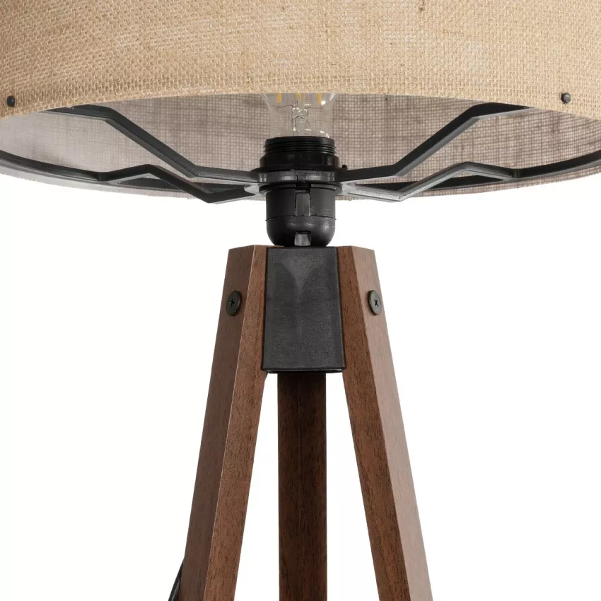 SAGA  Μοντέρνο Eπιδαπέδιο Φωτιστικό Μονόφωτο 1 x E27 IP20 Καρυδί Ξύλο με Mπεζ Ύφασμα - Μ38 x Π38 x Υ140cm