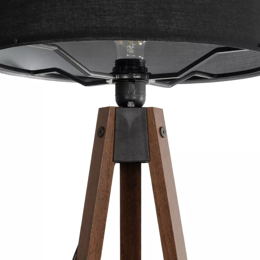 SAGA  Μοντέρνο Eπιδαπέδιο Φωτιστικό Μονόφωτο 1 x E27 IP20 Καφέ Ξύλο με Μαύρο Ύφασμα - Μ38 x Π38 x Υ140cm