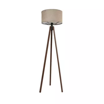SAGA  Μοντέρνο Eπιδαπέδιο Φωτιστικό Μονόφωτο 1 x E27 IP20 Καρυδί Ξύλο με Μπεζ Ύφασμα - Μ38 x Π38 x Υ140cm