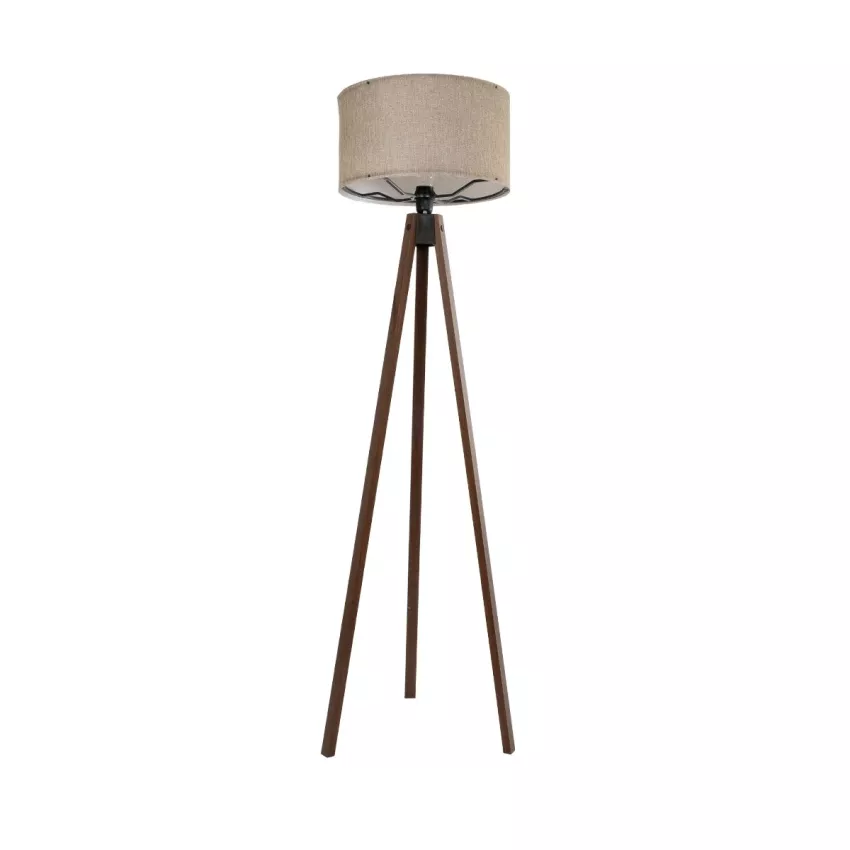 SAGA  Μοντέρνο Eπιδαπέδιο Φωτιστικό Μονόφωτο 1 x E27 IP20 Καρυδί Ξύλο με Μπεζ Ύφασμα - Μ38 x Π38 x Υ140cm