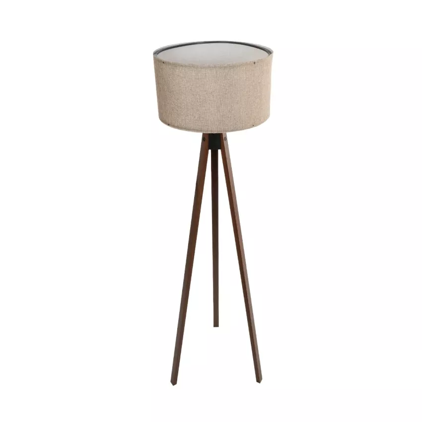 SAGA  Μοντέρνο Eπιδαπέδιο Φωτιστικό Μονόφωτο 1 x E27 IP20 Καρυδί Ξύλο με Μπεζ Ύφασμα - Μ38 x Π38 x Υ140cm