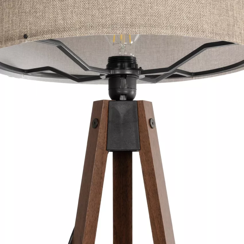 SAGA  Μοντέρνο Eπιδαπέδιο Φωτιστικό Μονόφωτο 1 x E27 IP20 Καρυδί Ξύλο με Μπεζ Ύφασμα - Μ38 x Π38 x Υ140cm