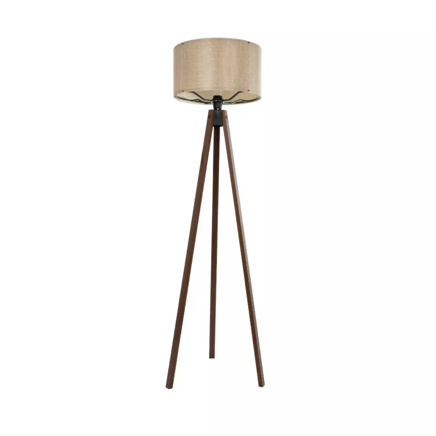 SAGA  Μοντέρνο Eπιδαπέδιο Φωτιστικό Μονόφωτο 1 x E27 IP20 Καρυδί Ξύλο με Μπεζ Ύφασμα - Μ38 x Π38 x Υ140cm