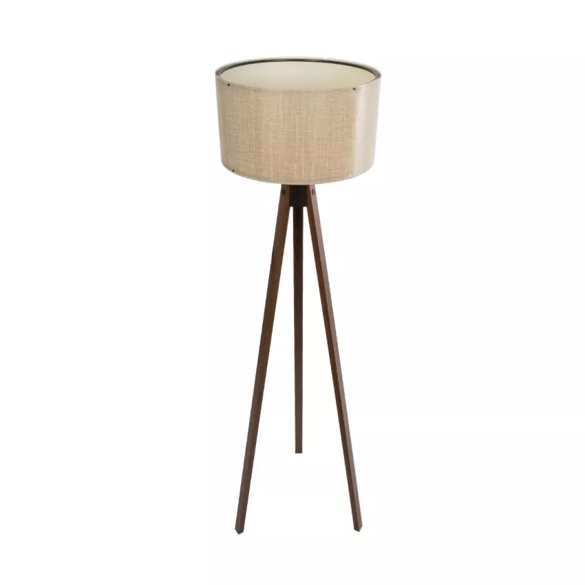 SAGA  Μοντέρνο Eπιδαπέδιο Φωτιστικό Μονόφωτο 1 x E27 IP20 Καρυδί Ξύλο με Μπεζ Ύφασμα - Μ38 x Π38 x Υ140cm