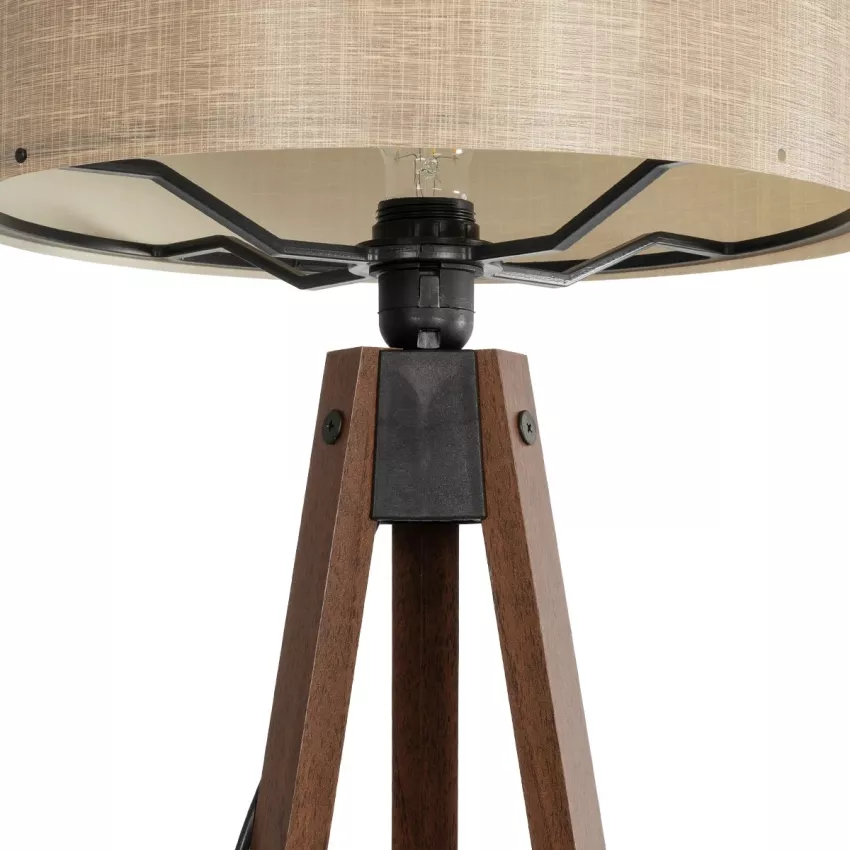 SAGA  Μοντέρνο Eπιδαπέδιο Φωτιστικό Μονόφωτο 1 x E27 IP20 Καρυδί Ξύλο με Μπεζ Ύφασμα - Μ38 x Π38 x Υ140cm