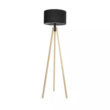 SAGA  Μοντέρνο Eπιδαπέδιο Φωτιστικό Μονόφωτο 1 x E27 IP20 Μπεζ Ξύλο με Μαύρο Ύφασμα - Μ38 x Π38 x Υ140cm