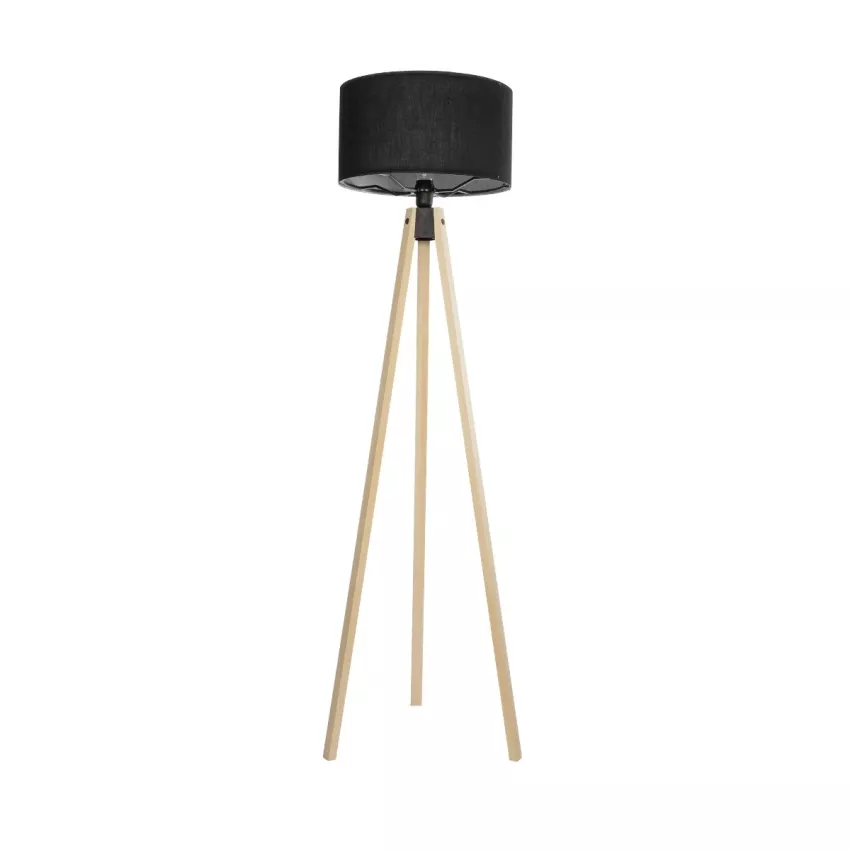 SAGA  Μοντέρνο Eπιδαπέδιο Φωτιστικό Μονόφωτο 1 x E27 IP20 Μπεζ Ξύλο με Μαύρο Ύφασμα - Μ38 x Π38 x Υ140cm