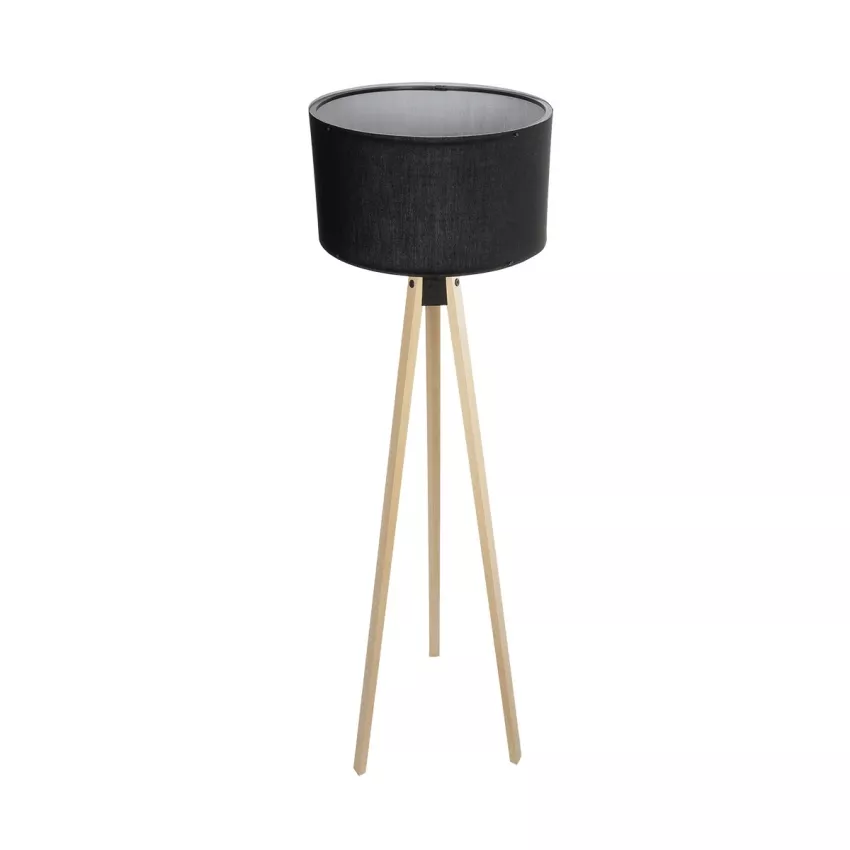 SAGA  Μοντέρνο Eπιδαπέδιο Φωτιστικό Μονόφωτο 1 x E27 IP20 Μπεζ Ξύλο με Μαύρο Ύφασμα - Μ38 x Π38 x Υ140cm