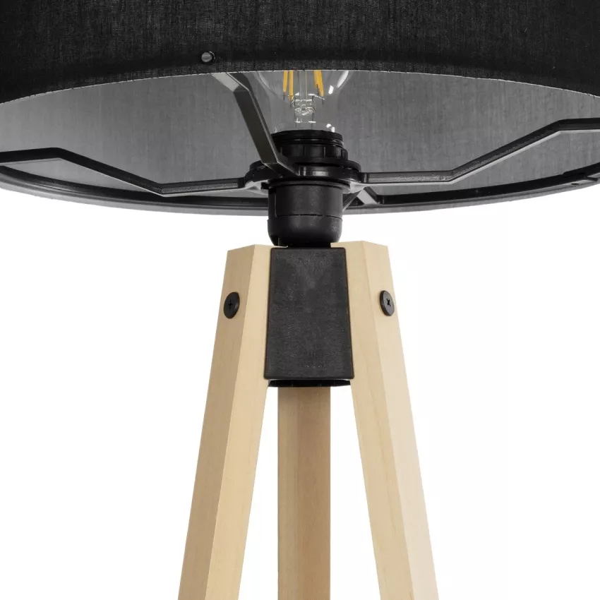 SAGA  Μοντέρνο Eπιδαπέδιο Φωτιστικό Μονόφωτο 1 x E27 IP20 Μπεζ Ξύλο με Μαύρο Ύφασμα - Μ38 x Π38 x Υ140cm