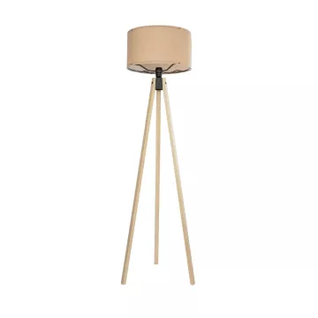 SAGA  Μοντέρνο Eπιδαπέδιο Φωτιστικό Μονόφωτο 1 x E27 IP20 Μπεζ Ξύλο με Μπεζ Ύφασμα - Μ38 x Π38 x Υ140cm