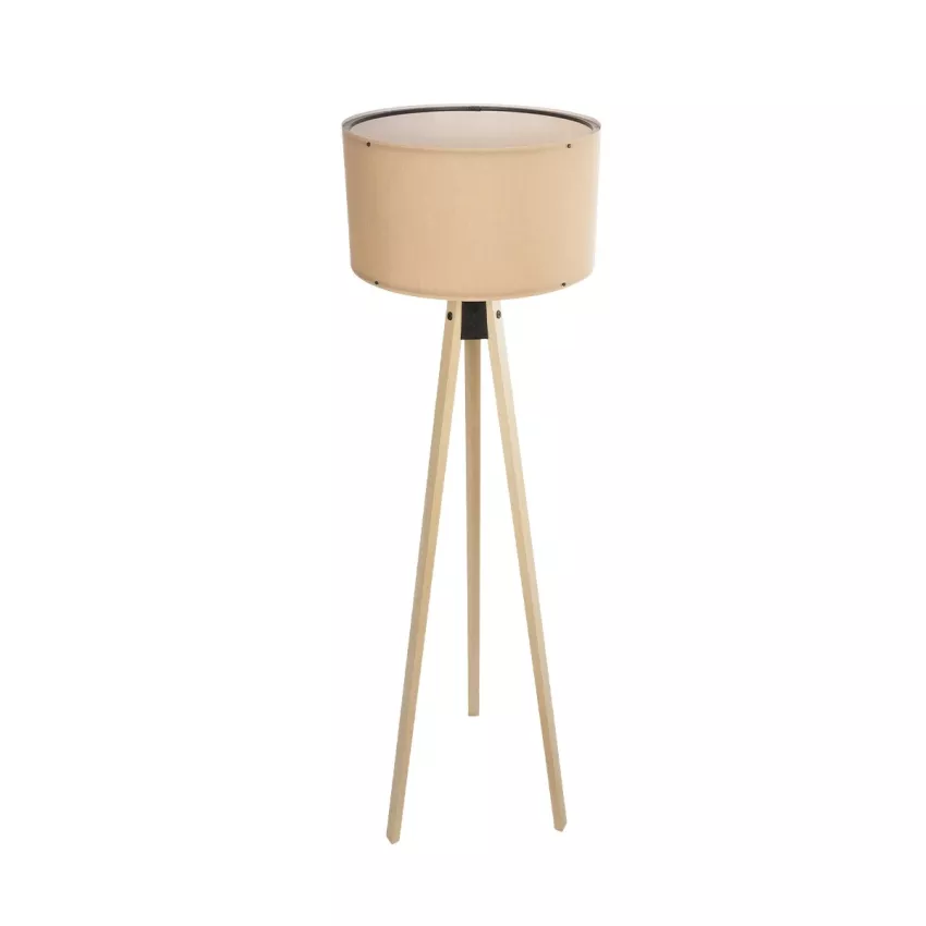 SAGA  Μοντέρνο Eπιδαπέδιο Φωτιστικό Μονόφωτο 1 x E27 IP20 Μπεζ Ξύλο με Μπεζ Ύφασμα - Μ38 x Π38 x Υ140cm