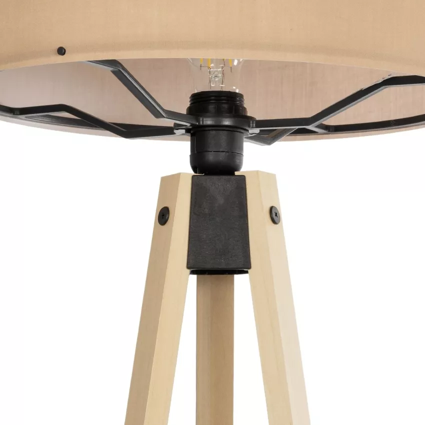 SAGA  Μοντέρνο Eπιδαπέδιο Φωτιστικό Μονόφωτο 1 x E27 IP20 Μπεζ Ξύλο με Μπεζ Ύφασμα - Μ38 x Π38 x Υ140cm