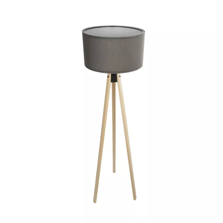 SAGA  Μοντέρνο Eπιδαπέδιο Φωτιστικό Μονόφωτο 1 x E27 IP20 Μπεζ Ξύλο με Γκρι Ύφασμα - Μ38 x Π38 x Υ140cm