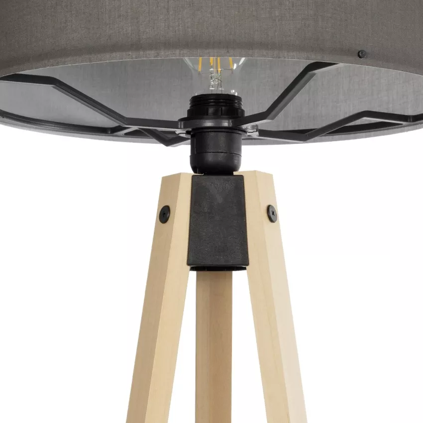 SAGA  Μοντέρνο Eπιδαπέδιο Φωτιστικό Μονόφωτο 1 x E27 IP20 Μπεζ Ξύλο με Γκρι Ύφασμα - Μ38 x Π38 x Υ140cm