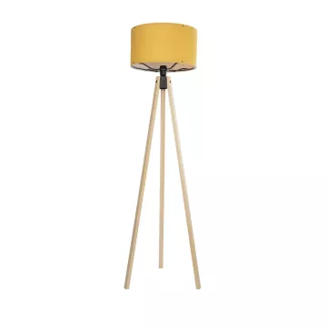 SAGA  Μοντέρνο Eπιδαπέδιο Φωτιστικό Μονόφωτο 1 x E27 IP20 Μπεζ Ξύλο με Κίτρινο Ύφασμα - Μ38 x Π38 x Υ140cm