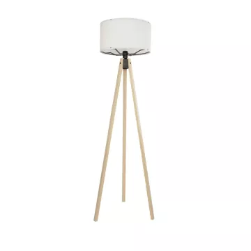 SAGA  Μοντέρνο Eπιδαπέδιο Φωτιστικό Μονόφωτο 1 x E27 IP20 Μπεζ Ξύλο με Λευκό Ύφασμα - Μ38 x Π38 x Υ140cm