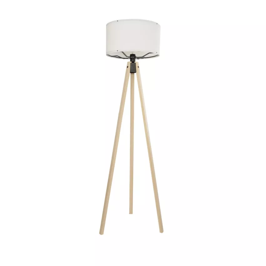 SAGA  Μοντέρνο Eπιδαπέδιο Φωτιστικό Μονόφωτο 1 x E27 IP20 Μπεζ Ξύλο με Λευκό Ύφασμα - Μ38 x Π38 x Υ140cm