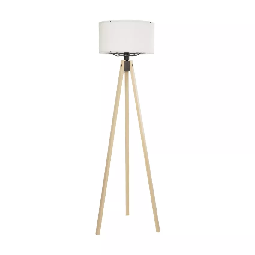 SAGA  Μοντέρνο Eπιδαπέδιο Φωτιστικό Μονόφωτο 1 x E27 IP20 Μπεζ Ξύλο με Λευκό Ύφασμα - Μ38 x Π38 x Υ140cm