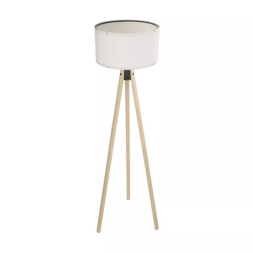 SAGA  Μοντέρνο Eπιδαπέδιο Φωτιστικό Μονόφωτο 1 x E27 IP20 Μπεζ Ξύλο με Λευκό Ύφασμα - Μ38 x Π38 x Υ140cm