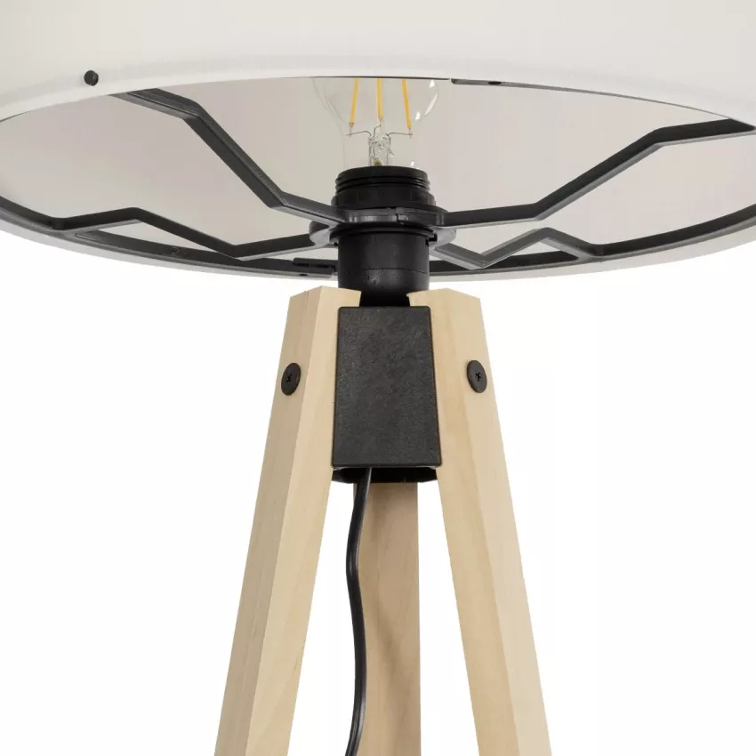 SAGA  Μοντέρνο Eπιδαπέδιο Φωτιστικό Μονόφωτο 1 x E27 IP20 Μπεζ Ξύλο με Λευκό Ύφασμα - Μ38 x Π38 x Υ140cm