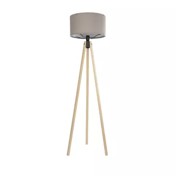 SAGA  Μοντέρνο Eπιδαπέδιο Φωτιστικό Μονόφωτο 1 x E27 IP20 Μπεζ Ξύλο με Γκρι Ύφασμα - Μ38 x Π38 x Υ140cm
