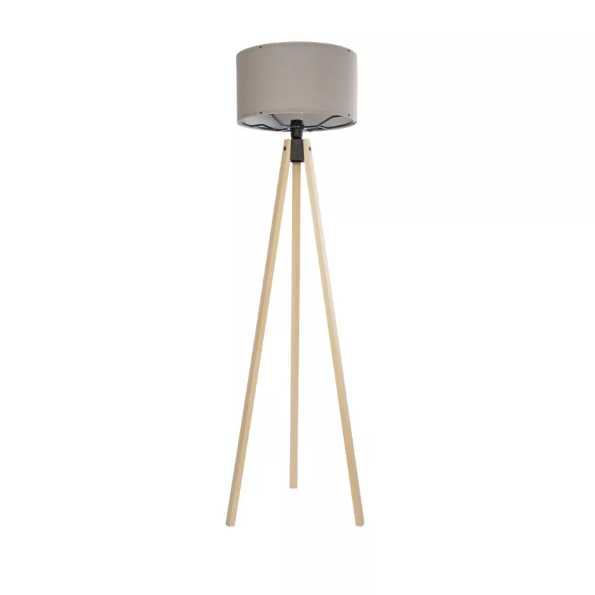 SAGA  Μοντέρνο Eπιδαπέδιο Φωτιστικό Μονόφωτο 1 x E27 IP20 Μπεζ Ξύλο με Γκρι Ύφασμα - Μ38 x Π38 x Υ140cm