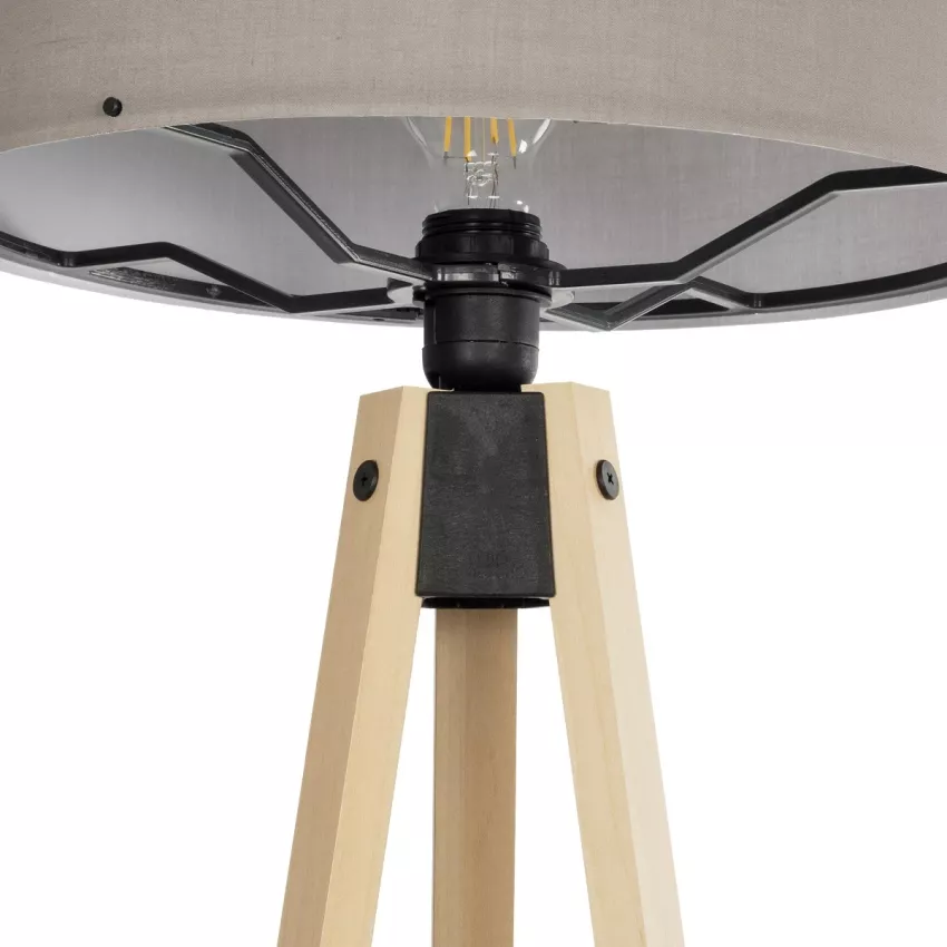 SAGA  Μοντέρνο Eπιδαπέδιο Φωτιστικό Μονόφωτο 1 x E27 IP20 Μπεζ Ξύλο με Γκρι Ύφασμα - Μ38 x Π38 x Υ140cm