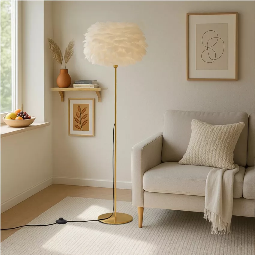 ALES  Μοντέρνο Φωτιστικό Δαπέδου  Μονόφωτο 1 x E27 AC 220-240V IP20 Μπεζ & Χρυσό - Μ40 x Π40 x Υ150cm