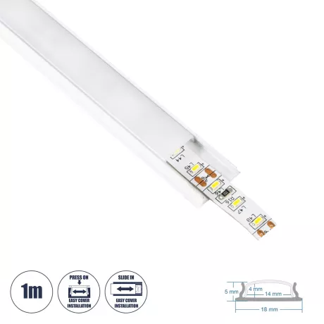GLOBOSTAR® ALP-LINEAR CURBARIO  Επιφανειακό Εύκαμπτο Προφίλ Αλουμινίου με Λευκό Γαλακτερό Πατητό Κάλυμμα για Ταινίες LED IP20 - Λευκό - Μ100 x Π1.8 x Υ0.5cm