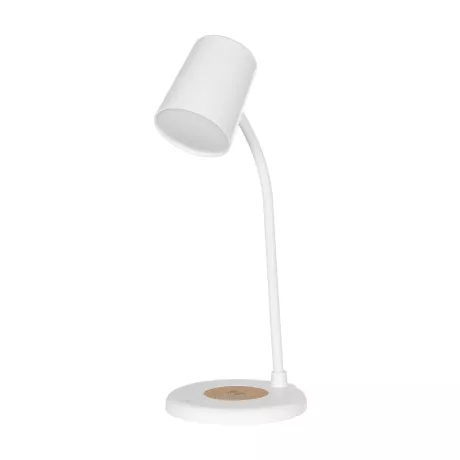 GLOBOSTAR® LUCORA  Μοντέρνο Επιτραπέζιο Φωτιστικό Γραφείου με Ασύρματη Φόρτιση 10W 2A & 4W Bluetooth Ηχείο LED 3W 300lm 120° DC 5V με USB-C IP20 Ρυθμιζόμενο Λευκό CCT με Αφή 2700K/4500K/6000K Dimmable - Sanan SMD Chip - Λευκό - Μ12 x Π12 x Υ32cm