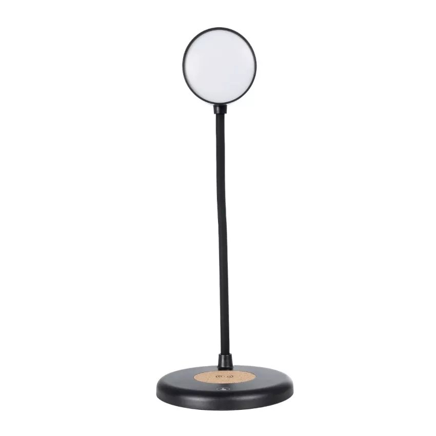 GLOBOSTAR® LUCORA  Μοντέρνο Επιτραπέζιο Φωτιστικό Γραφείου με Ασύρματη Φόρτιση 10W 2A & 4W Bluetooth Ηχείο LED 3W 300lm 120° DC 5V με USB-C IP20 Ρυθμιζόμενο Λευκό CCT με Αφή 2700K/4500K/6000K Dimmable - Sanan SMD Chip - Μαύρο - Μ12 x Π12 x Υ32cm