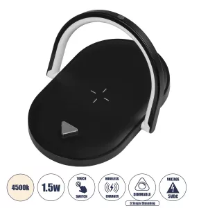 ECLIPSE  Μοντέρνο Επιτραπέζιο Φωτιστικό Πορτατίφ LED 15W 1200lm 180° AC 230V - με Ασύρματη Φόρτιση - Wireless Charger - Διακόπτη Αφής με 3 Εντάσεις Φωτισμού Φυσικό Λευκό 4500K Dimmable - Μ17 x Π13 x Υ10 - Μαύρο