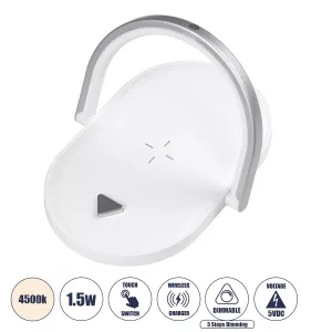 ECLIPSE  Μοντέρνο Επιτραπέζιο Φωτιστικό Πορτατίφ LED 15W 1200lm 180° AC 230V - με Ασύρματη Φόρτιση - Wireless Charger - Διακόπτη Αφής με 3 Εντάσεις Φωτισμού Φυσικό Λευκό 4500K Dimmable - Μ17 x Π13 x Υ10 - Λευκό