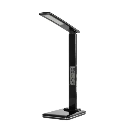 GLOBOSTAR® ZENTIME  Μοντέρνο Επιτραπέζιο Φωτιστικό Γραφείου με Ασύρματη Φόρτιση 10W 2A & Ψηφιακό Ρολόι LED 3.5W 350lm 120° DC 5V με USB-C IP20 Ρυθμιζόμενο Λευκό CCT με Αφή 2700K/4500K/6000K Dimmable - Sanan SMD Chip - Μαύρο - Μ18 x Π12 x Υ40cm